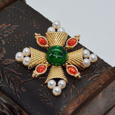 Halloween Vintage baroc placat cu aur cu strasuri de cristal imitație de perle Broșă cu sceptru de flori pentru femei cadou de bijuterii