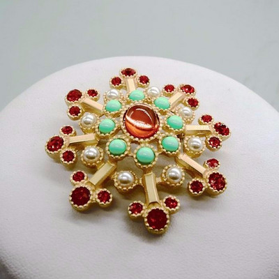 Halloween Vintage baroc placat cu aur cu strasuri de cristal imitație de perle Broșă cu sceptru de flori pentru femei cadou de bijuterii