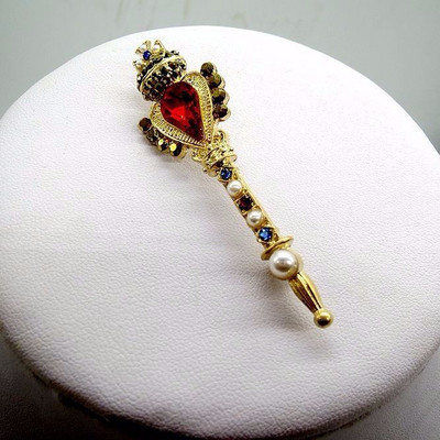 Halloween Vintage baroc placat cu aur cu strasuri de cristal imitație de perle Broșă cu sceptru de flori pentru femei cadou de bijuterii