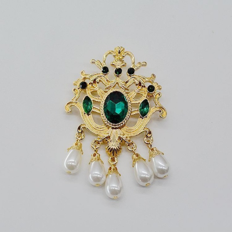 Halloween Vintage baroc placat cu aur cu strasuri de cristal imitație de perle Broșă cu sceptru de flori pentru femei cadou de bijuterii