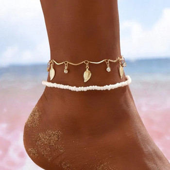 Boho Anklet Foot Chain Καλοκαιρινό βραχιόλι Φούντα αστέρι Κρυστάλλινο κρεμαστό γούρι Anklet σανδάλια Barefoot Beach Foot Νυφικό κόσμημα J022