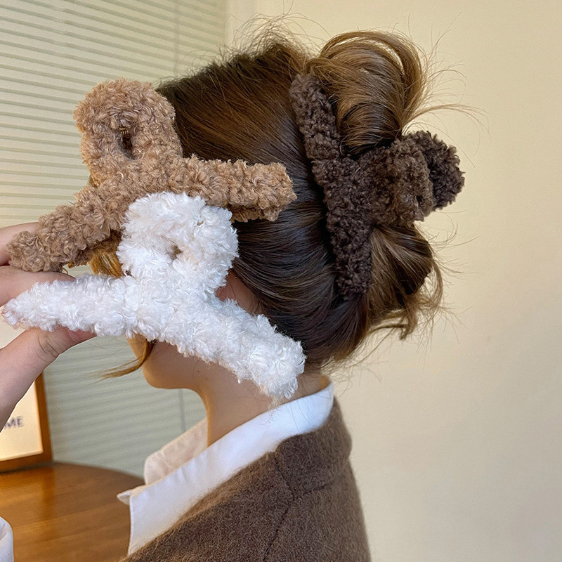 Elegantiški pliušiniai plaukų žnyplės segtukai Paprasti, dideli, krabų plaukų segtukai moterims plaukų segtukai Madingi plaukų priedai Ryklio galvos apdangalai