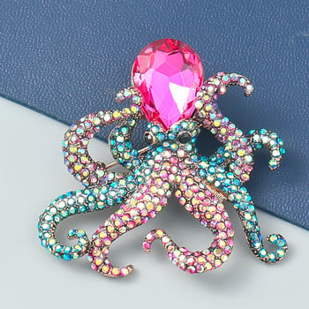 Fashion Metal Fun Octopus Rhinestone Καρφίτσα Γυναικεία Χαριτωμένα Exaggerated Badge Party Στολίδι Αξεσουάρ Καρφίτσες ζώων