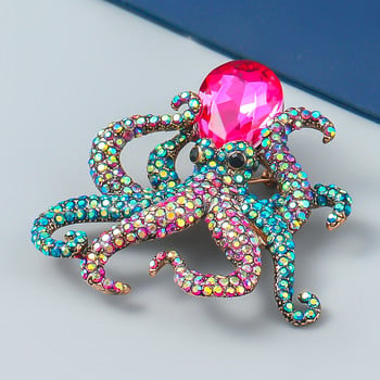 Fashion Metal Fun Octopus Rhinestone Καρφίτσα Γυναικεία Χαριτωμένα Exaggerated Badge Party Στολίδι Αξεσουάρ Καρφίτσες ζώων