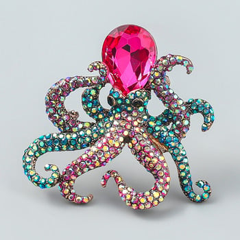 Fashion Metal Fun Octopus Rhinestone Καρφίτσα Γυναικεία Χαριτωμένα Exaggerated Badge Party Στολίδι Αξεσουάρ Καρφίτσες ζώων