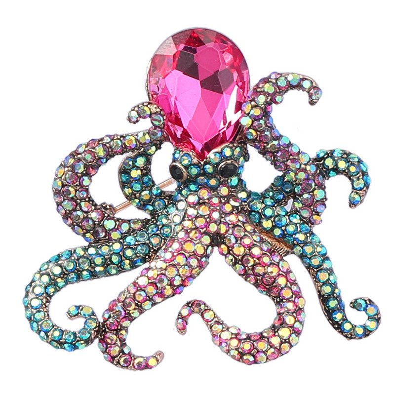Broșă cu strass de caracatiță de modă, metal, distracție, doamnelor, drăguță, insignă exagerată, ornament pentru petrecere, accesorii, broșe cu animale