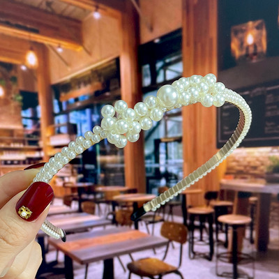 Set de 1/2 buc. Bențite de păr din perle lucrate manual pentru femei Cerc de păr 2022 Cristal alb de mireasă Bențita de păr din perle Coran Accesorii de păr Accesorii pentru cap