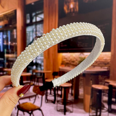 Set de 1/2 buc. Bențite de păr din perle lucrate manual pentru femei Cerc de păr 2022 Cristal alb de mireasă Bențita de păr din perle Coran Accesorii de păr Accesorii pentru cap