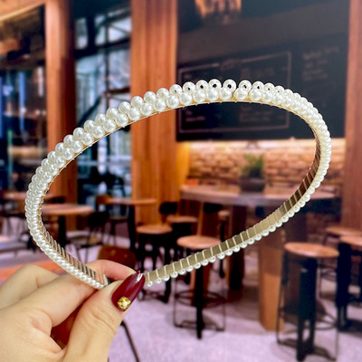 Set de 1/2 buc. Bențite de păr din perle lucrate manual pentru femei Cerc de păr 2022 Cristal alb de mireasă Bențita de păr din perle Coran Accesorii de păr Accesorii pentru cap