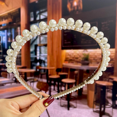 Set de 1/2 buc. Bențite de păr din perle lucrate manual pentru femei Cerc de păr 2022 Cristal alb de mireasă Bențita de păr din perle Coran Accesorii de păr Accesorii pentru cap