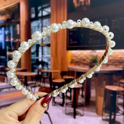 Set de 1/2 buc. Bențite de păr din perle lucrate manual pentru femei Cerc de păr 2022 Cristal alb de mireasă Bențita de păr din perle Coran Accesorii de păr Accesorii pentru cap