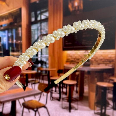 Set de 1/2 buc. Bențite de păr din perle lucrate manual pentru femei Cerc de păr 2022 Cristal alb de mireasă Bențita de păr din perle Coran Accesorii de păr Accesorii pentru cap