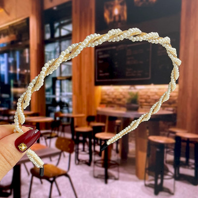 Set de 1/2 buc. Bențite de păr din perle lucrate manual pentru femei Cerc de păr 2022 Cristal alb de mireasă Bențita de păr din perle Coran Accesorii de păr Accesorii pentru cap