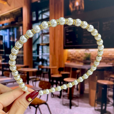 Set de 1/2 buc. Bențite de păr din perle lucrate manual pentru femei Cerc de păr 2022 Cristal alb de mireasă Bențita de păr din perle Coran Accesorii de păr Accesorii pentru cap