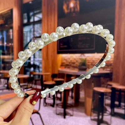 Set de 1/2 buc. Bențite de păr din perle lucrate manual pentru femei Cerc de păr 2022 Cristal alb de mireasă Bențita de păr din perle Coran Accesorii de păr Accesorii pentru cap