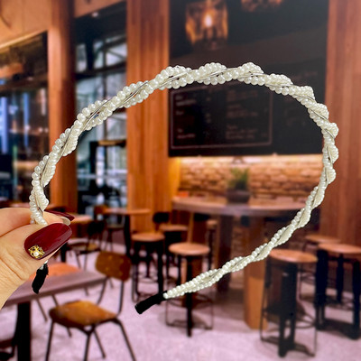 Set de 1/2 buc. Bențite de păr din perle lucrate manual pentru femei Cerc de păr 2022 Cristal alb de mireasă Bențita de păr din perle Coran Accesorii de păr Accesorii pentru cap