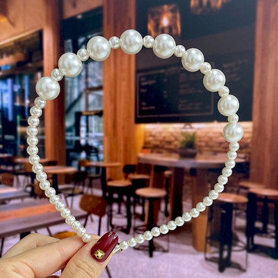 Set de 1/2 buc. Bențite de păr din perle lucrate manual pentru femei Cerc de păr 2022 Cristal alb de mireasă Bențita de păr din perle Coran Accesorii de păr Accesorii pentru cap