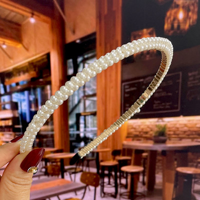 Set de 1/2 buc. Bențite de păr din perle lucrate manual pentru femei Cerc de păr 2022 Cristal alb de mireasă Bențita de păr din perle Coran Accesorii de păr Accesorii pentru cap