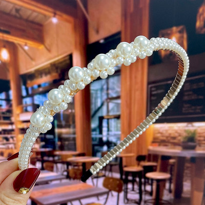 Set de 1/2 buc. Bențite de păr din perle lucrate manual pentru femei Cerc de păr 2022 Cristal alb de mireasă Bențita de păr din perle Coran Accesorii de păr Accesorii pentru cap