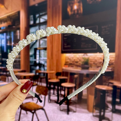 Set de 1/2 buc. Bențite de păr din perle lucrate manual pentru femei Cerc de păr 2022 Cristal alb de mireasă Bențita de păr din perle Coran Accesorii de păr Accesorii pentru cap