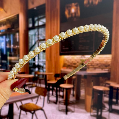 Set de 1/2 buc. Bențite de păr din perle lucrate manual pentru femei Cerc de păr 2022 Cristal alb de mireasă Bențita de păr din perle Coran Accesorii de păr Accesorii pentru cap