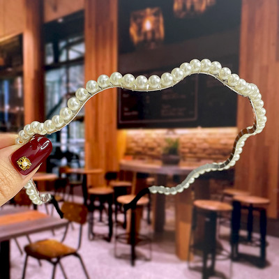 Set de 1/2 buc. Bențite de păr din perle lucrate manual pentru femei Cerc de păr 2022 Cristal alb de mireasă Bențita de păr din perle Coran Accesorii de păr Accesorii pentru cap