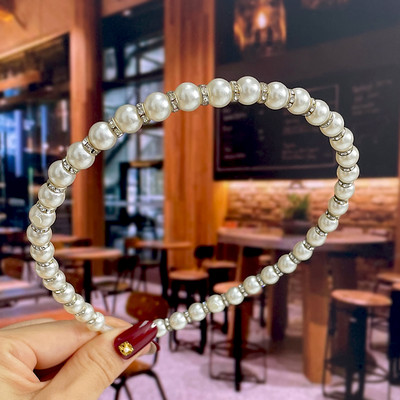 Set de 1/2 buc. Bențite de păr din perle lucrate manual pentru femei Cerc de păr 2022 Cristal alb de mireasă Bențita de păr din perle Coran Accesorii de păr Accesorii pentru cap