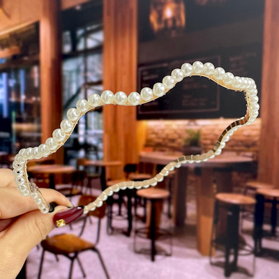 Set de 1/2 buc. Bențite de păr din perle lucrate manual pentru femei Cerc de păr 2022 Cristal alb de mireasă Bențita de păr din perle Coran Accesorii de păr Accesorii pentru cap