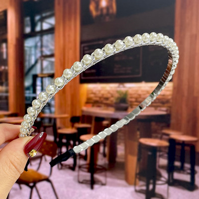 Set de 1/2 buc. Bențite de păr din perle lucrate manual pentru femei Cerc de păr 2022 Cristal alb de mireasă Bențita de păr din perle Coran Accesorii de păr Accesorii pentru cap