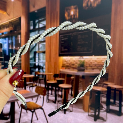 Set de 1/2 buc. Bențite de păr din perle lucrate manual pentru femei Cerc de păr 2022 Cristal alb de mireasă Bențita de păr din perle Coran Accesorii de păr Accesorii pentru cap