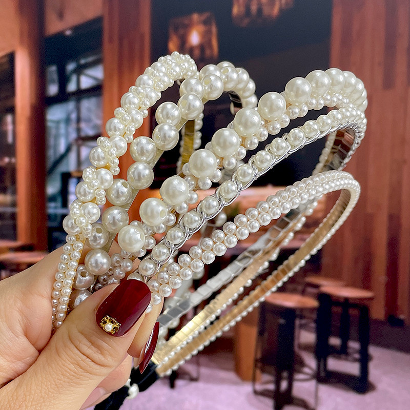 Set de 1/2 buc. Bențite de păr din perle lucrate manual pentru femei Cerc de păr 2022 Cristal alb de mireasă Bențita de păr din perle Coran Accesorii de păr Accesorii pentru cap