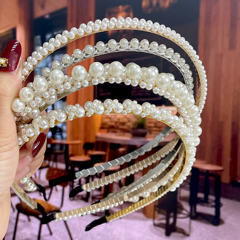 Set de 1/2 buc. Bențite de păr din perle lucrate manual pentru femei Cerc de păr 2022 Cristal alb de mireasă Bențita de păr din perle Coran Accesorii de păr Accesorii pentru cap