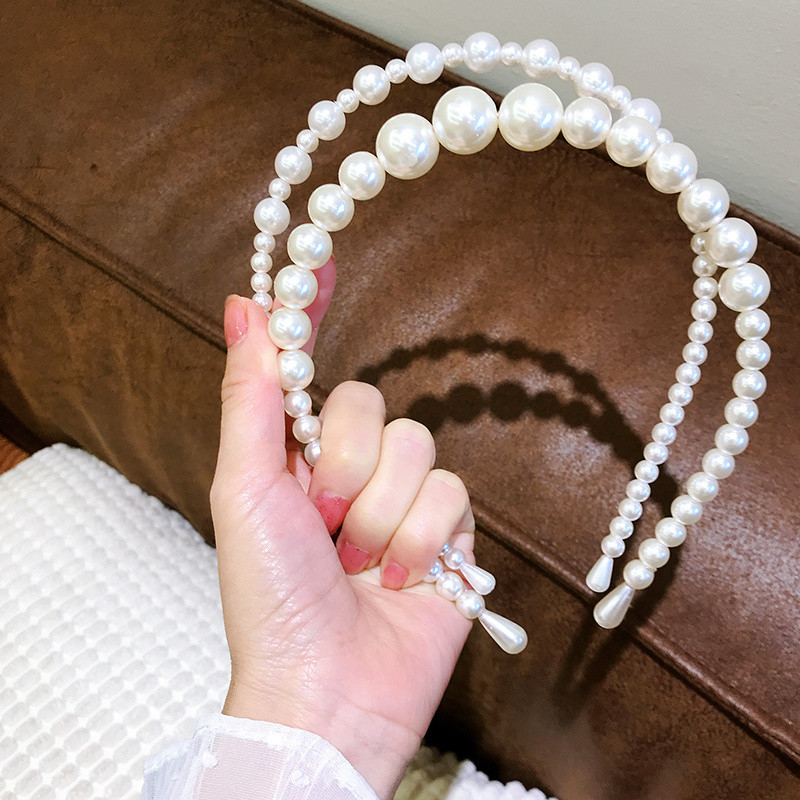 Set de 1/2 buc. Bențite de păr din perle lucrate manual pentru femei Cerc de păr 2022 Cristal alb de mireasă Bențita de păr din perle Coran Accesorii de păr Accesorii pentru cap