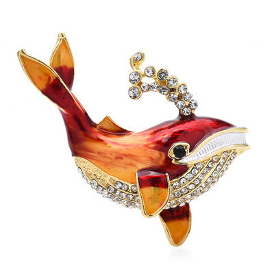 Wuli&baby Broșe de balenă emailate pentru femei bărbați 6 culori strass suflat apă balenă mare pește petrecere broșă cauzală pin Cadouri