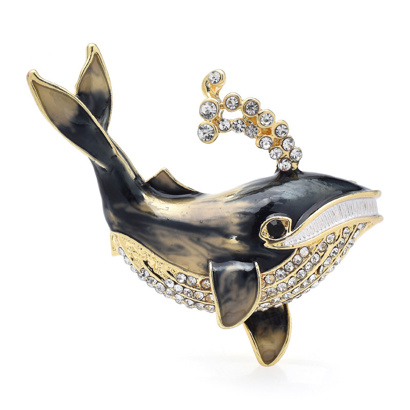 Wuli&baby Broșe de balenă emailate pentru femei bărbați 6 culori strass suflat apă balenă mare pește petrecere broșă cauzală pin Cadouri
