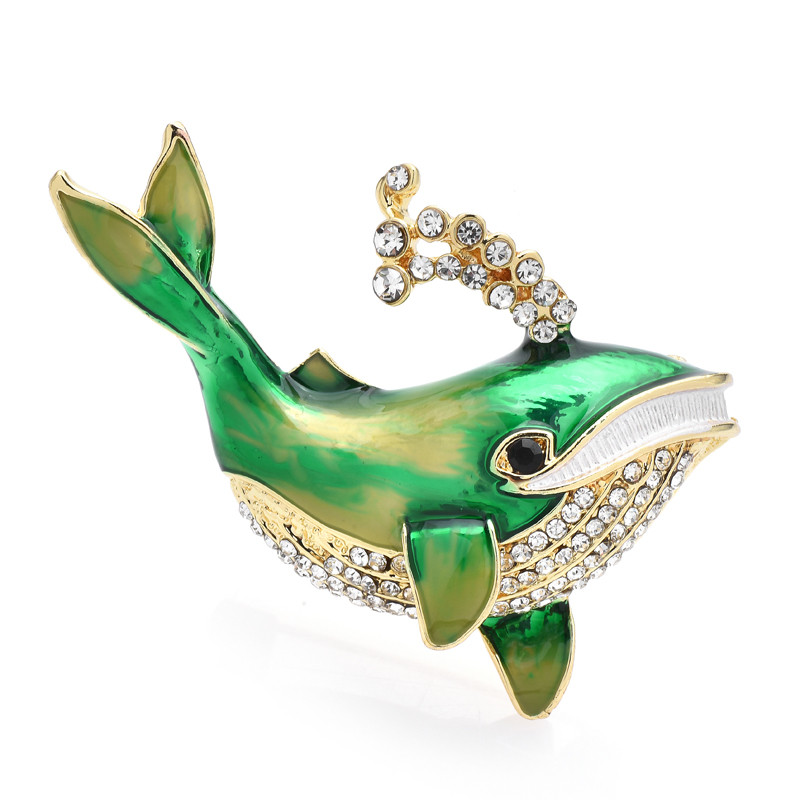 Wuli&baby Broșe de balenă emailate pentru femei bărbați 6 culori strass suflat apă balenă mare pește petrecere broșă cauzală pin Cadouri