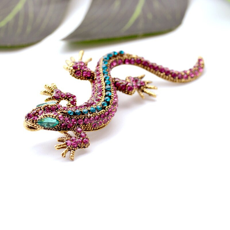 Vicces gyík strassz kitűző női gekkó party Dorcus Pin és bross Ruhák Ékszerek Vintage Metal Brosch