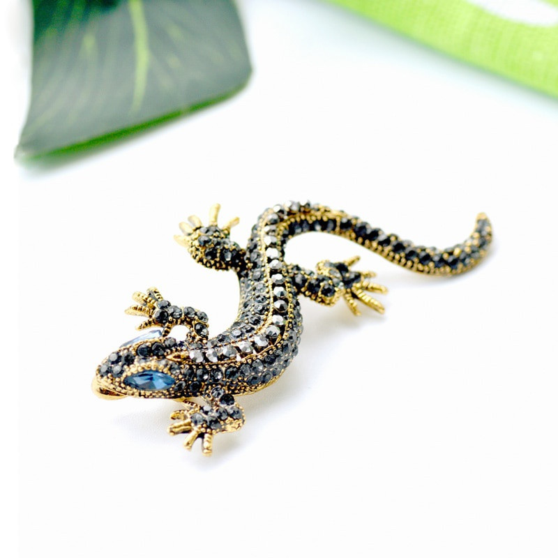 Vicces gyík strassz kitűző női gekkó party Dorcus Pin és bross Ruhák Ékszerek Vintage Metal Brosch