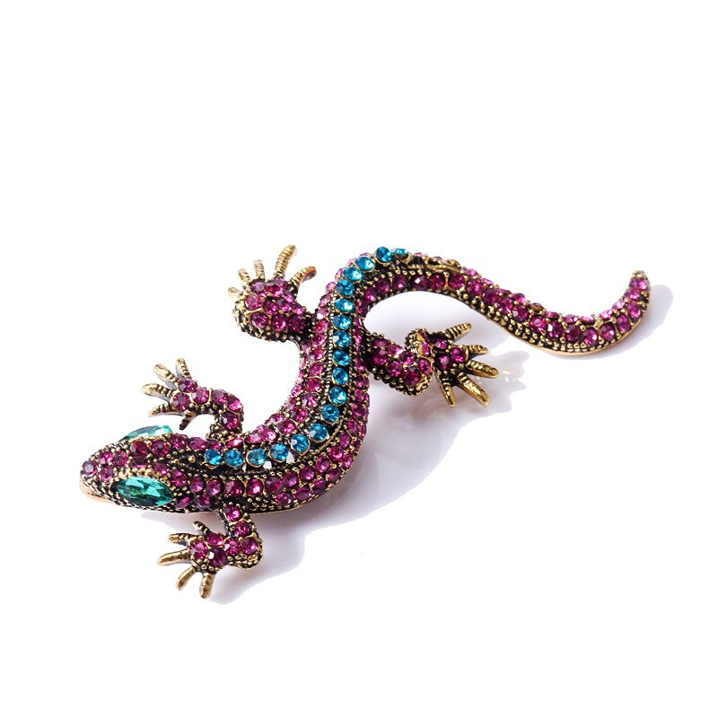 Vicces gyík strassz kitűző női gekkó party Dorcus Pin és bross Ruhák Ékszerek Vintage Metal Brosch