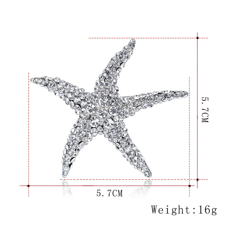 Ace pentru broșă stea de mare cu strass complet din metal pentru femeie, creativ, corsaj, pentru animale, broșe, accesorii pentru bijuterii