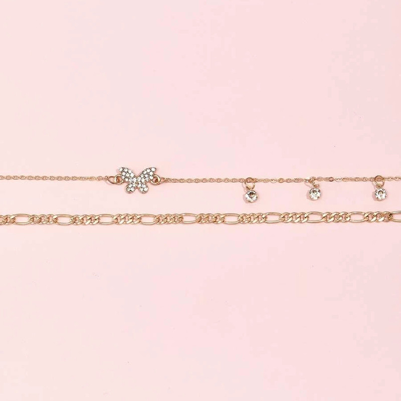 Boho gleznă lanț pentru picioare Brățară de vară ciucuri cristal fluture pandantiv farmec gleznă sandale desculț plajă picior bijuterii mireasa