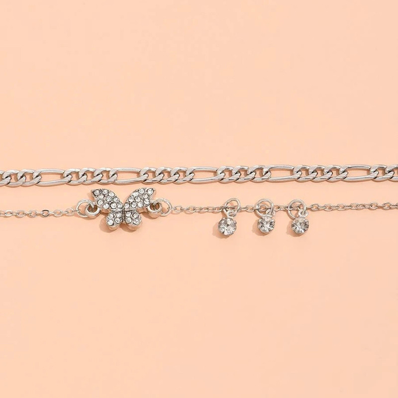 Boho gleznă lanț pentru picioare Brățară de vară ciucuri cristal fluture pandantiv farmec gleznă sandale desculț plajă picior bijuterii mireasa