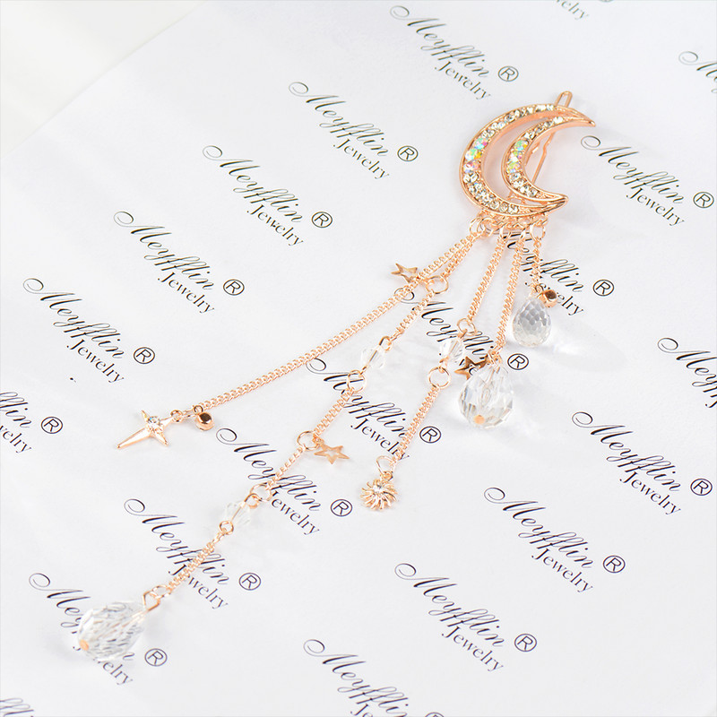 Meyfflin 2022 fermecător de modă Moon Crystal Agrafe de păr Agrafe de păr pentru femei fete ciucuri lungi Accesorii de păr Bijuterii Bijoux