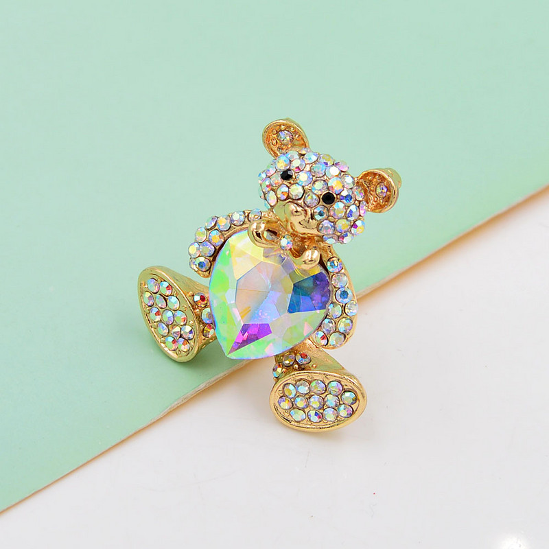 CINDY XIANG Broșe de urs cu inimă cu rin pentru femei, cu design animal drăguț, bijuterii de modă, nou sosire