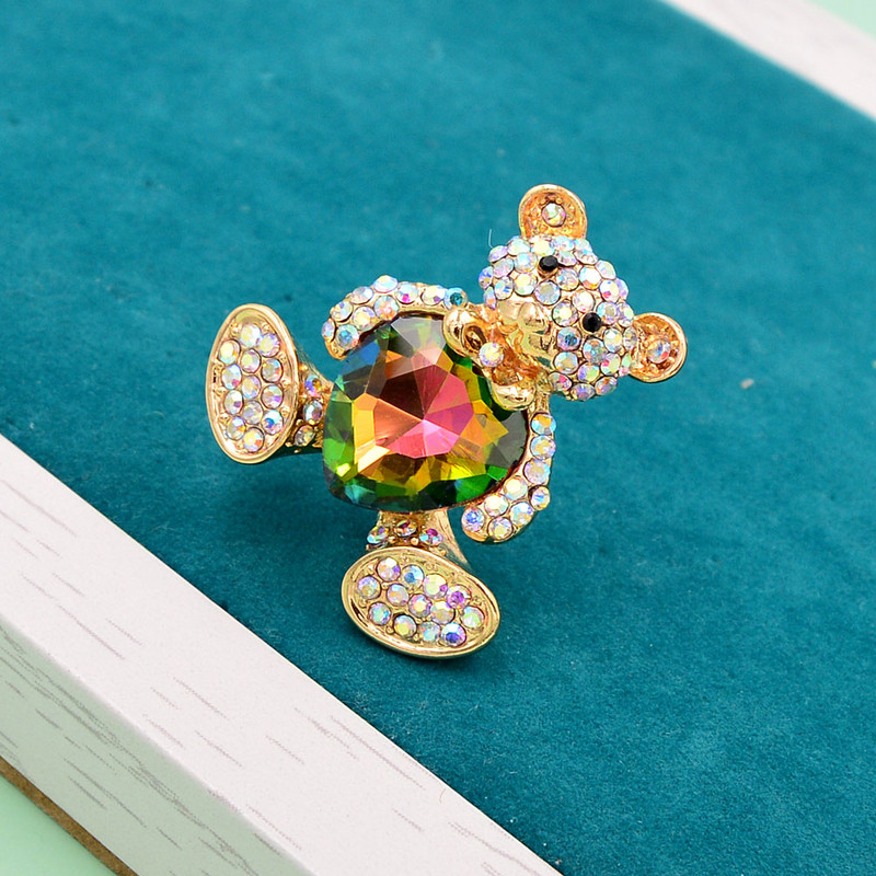 CINDY XIANG Broșe de urs cu inimă cu rin pentru femei, cu design animal drăguț, bijuterii de modă, nou sosire