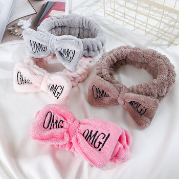 OMG Hairband Bow Face Washing Headwear for Women Fashion Κορεάτικο κεντημένο γράμμα Coral Fleece Hair Headband Αξεσουάρ μαλλιών