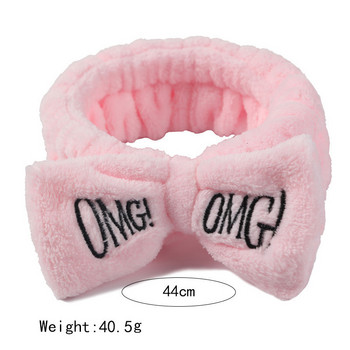 OMG Hairband Bow Face Washing Headwear for Women Fashion Κορεάτικο κεντημένο γράμμα Coral Fleece Hair Headband Αξεσουάρ μαλλιών