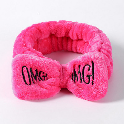 OMG Bentita de păr cu fundă pentru spălarea feței Articole pentru cap pentru femei, la modă coreeană, cu litere brodate, cu lână de coral, bentiță pentru păr, accesorii pentru păr