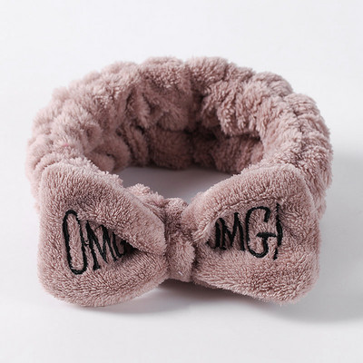 OMG Bentita de păr cu fundă pentru spălarea feței Articole pentru cap pentru femei, la modă coreeană, cu litere brodate, cu lână de coral, bentiță pentru păr, accesorii pentru păr