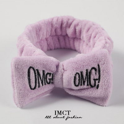 OMG Bentita de păr cu fundă pentru spălarea feței Articole pentru cap pentru femei, la modă coreeană, cu litere brodate, cu lână de coral, bentiță pentru păr, accesorii pentru păr